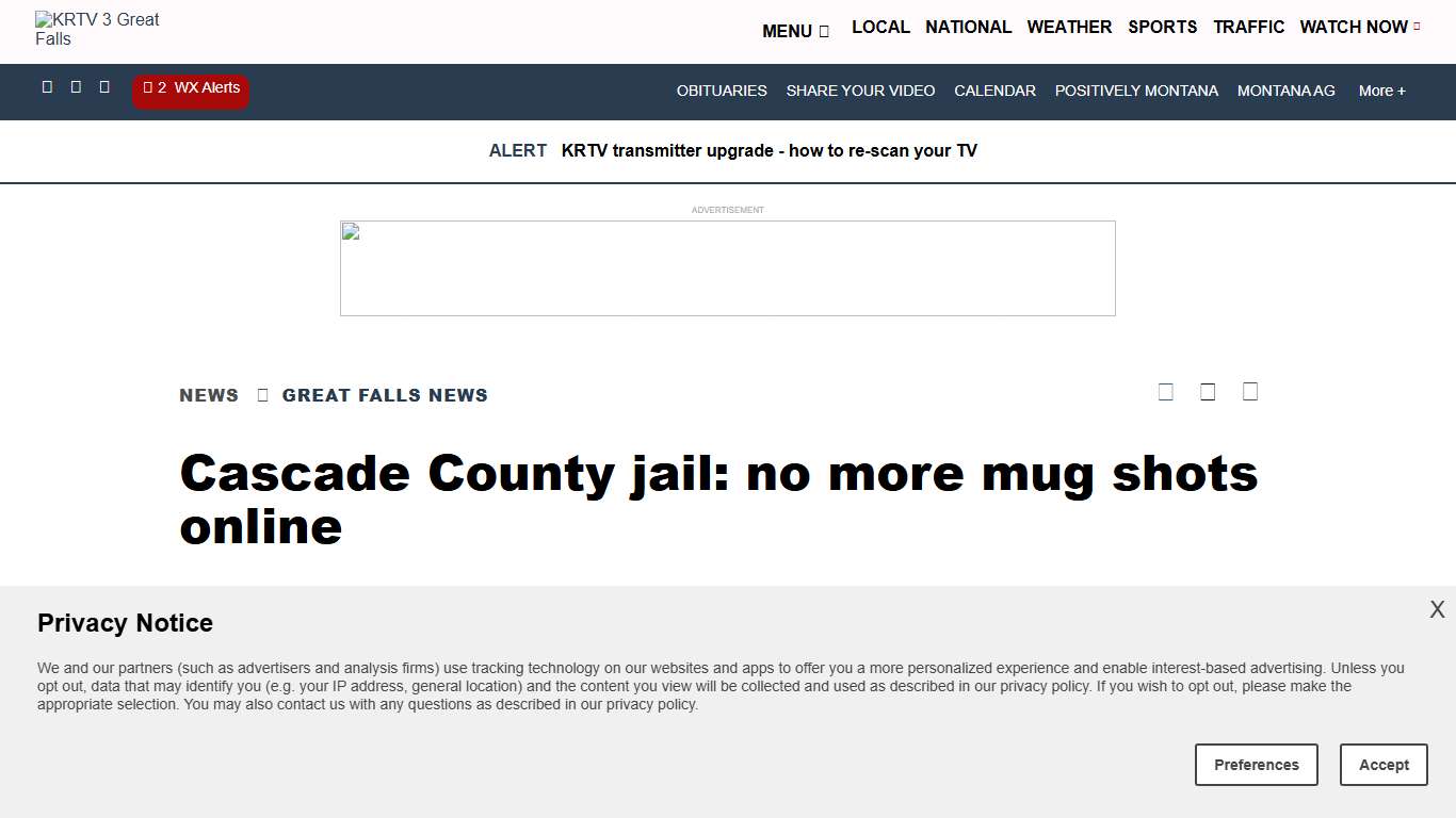Cascade County jail: no more mug shots online